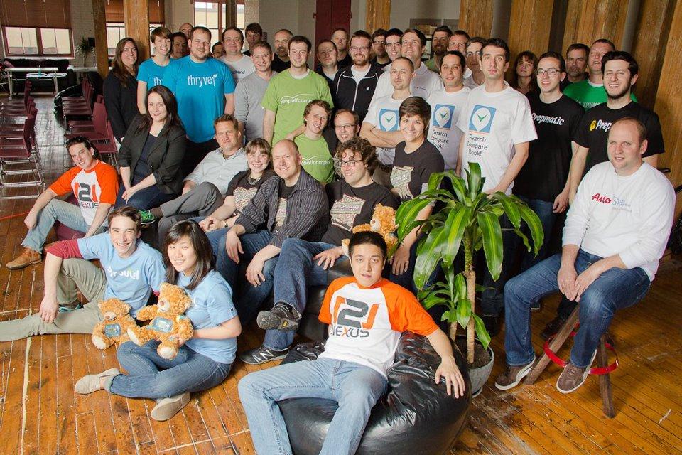 Betaspring SP12 batch: my co-founder and I are in the front in bright orange
